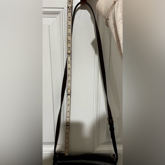 FOSSIL Fiona Crossbody Bag Black White Geometric Pattern Brown Leather Strap - Picture 14 of 15